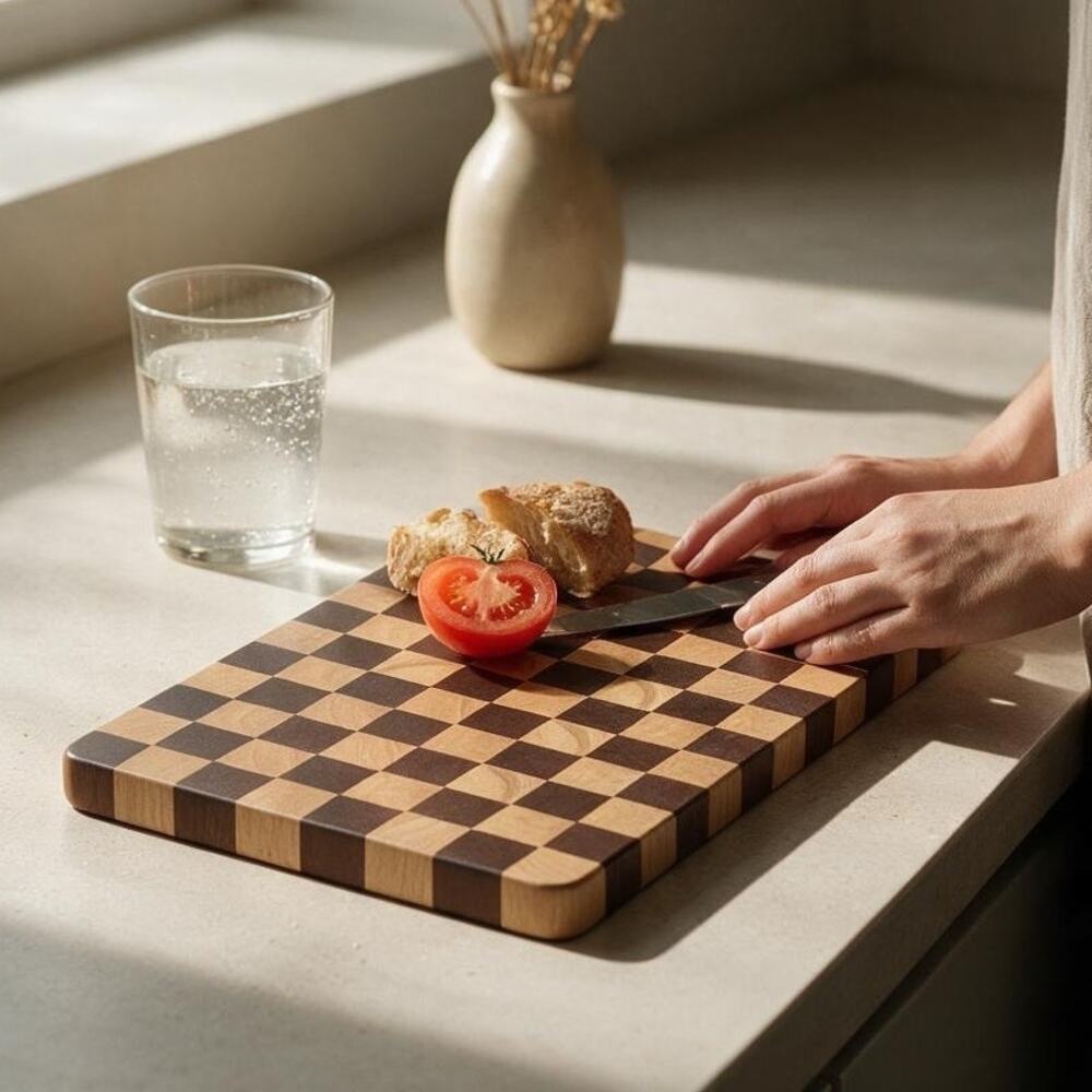 Member's Mark Checkered Rubberwood Wooden Cutting Board 18" x 12" x 1.18" NWT